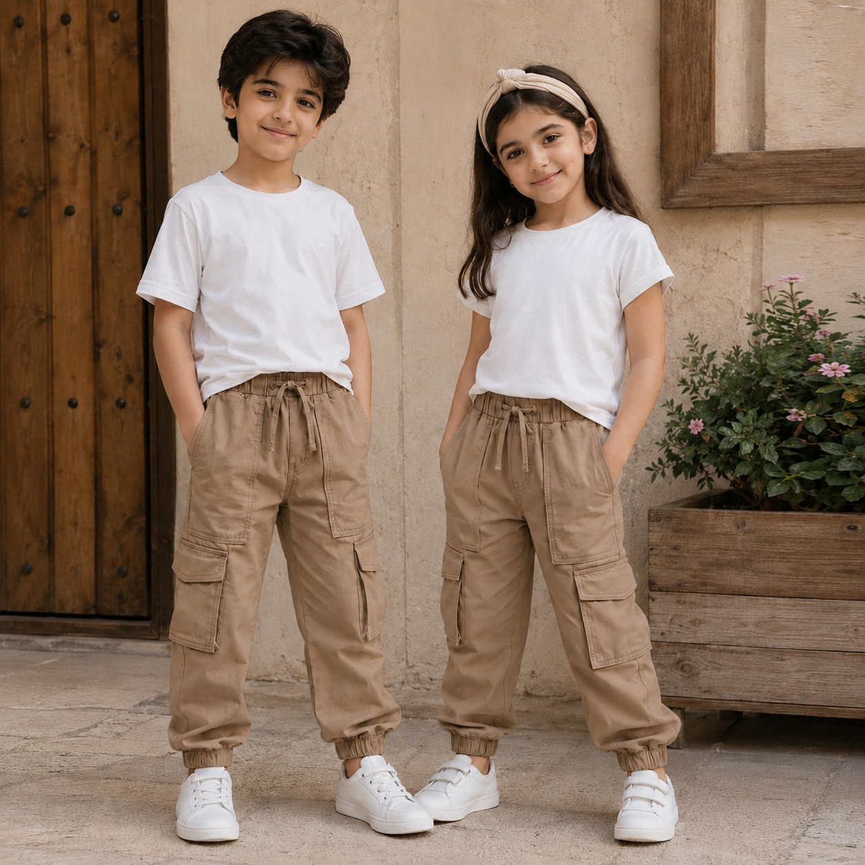 شلوار کتان رنگ نسکافه ای ۴-۹سال برند H&M